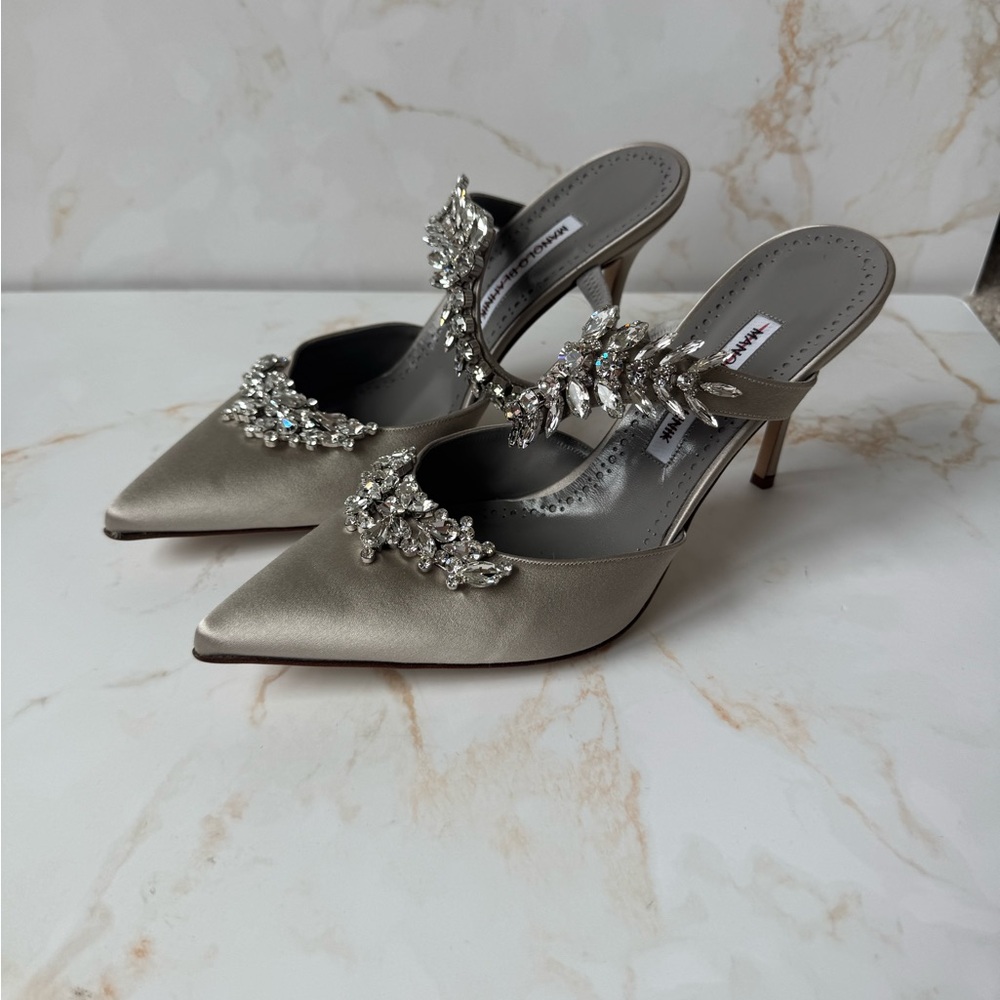 Manolo Blahnik Silver Embellished Women's Heels